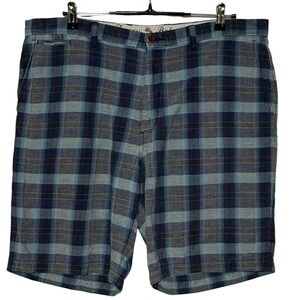 Tommy Bahama Shorts Mens 38 Blue Gray Plaid Linen Blend Beachy